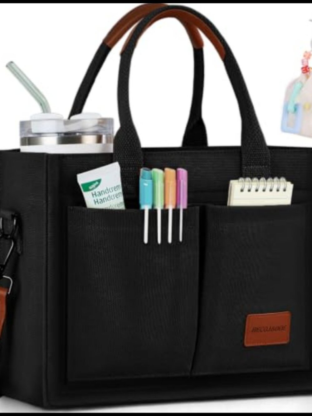 Structured Canvas Tote Bag Zippered Work Travel Purse